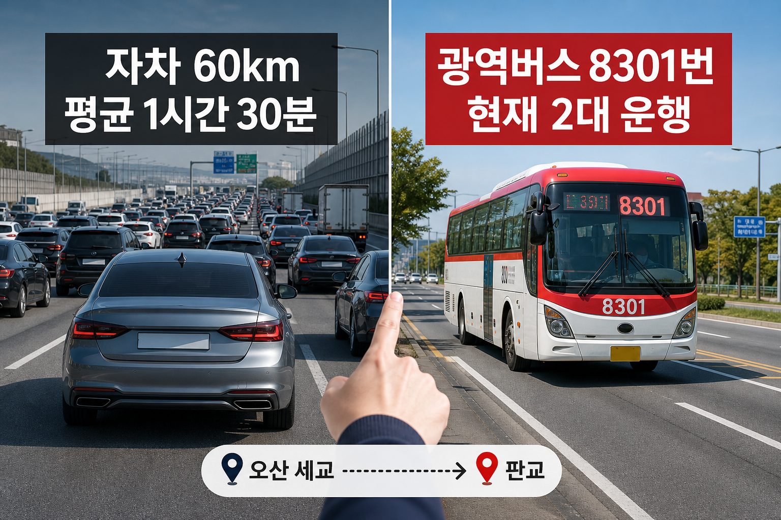 오산 판교 출퇴근 시 세교신도시 교통편과 소요시간 확인 방법