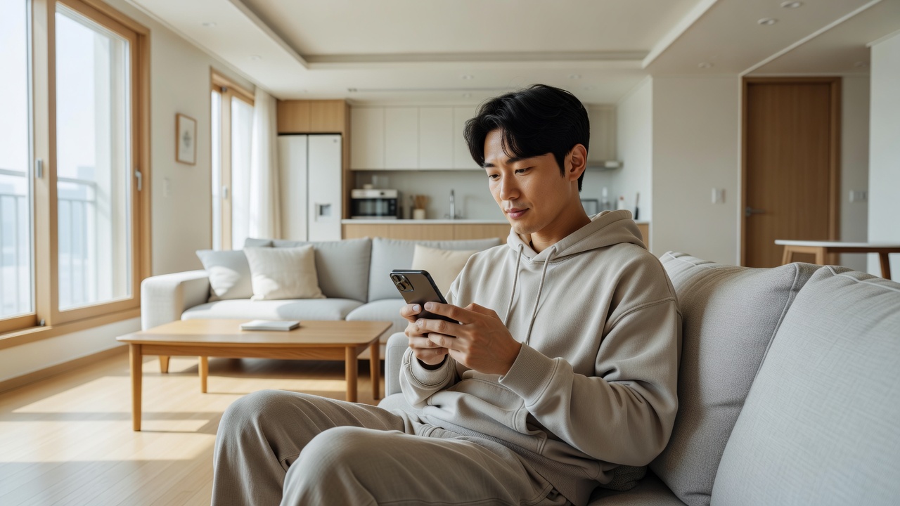 오산 아파트 거래량을 스마트폰으로 확인하는 모습