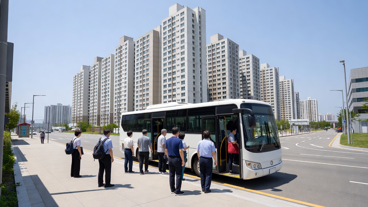 세교신도시 아파트 앞 삼성전자 평택캠퍼스 셔틀버스 정류장