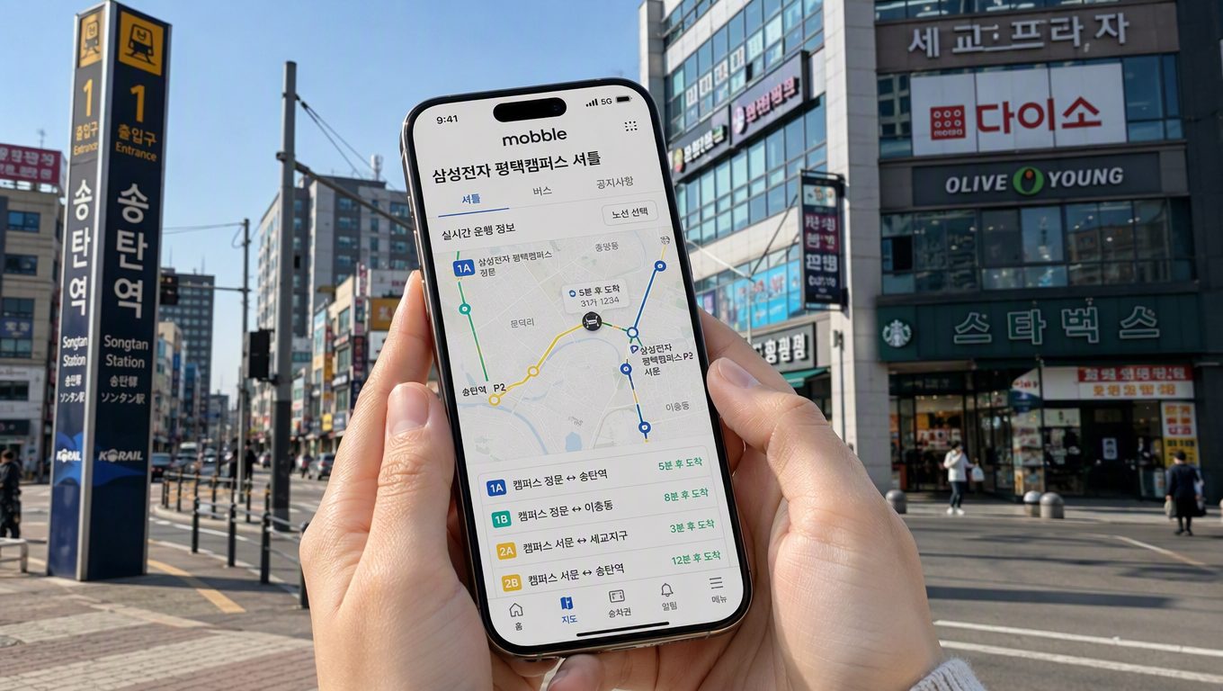 세교신도시 상가에서 삼성전자 평택캠퍼스 셔틀버스 이용과 노선 확인