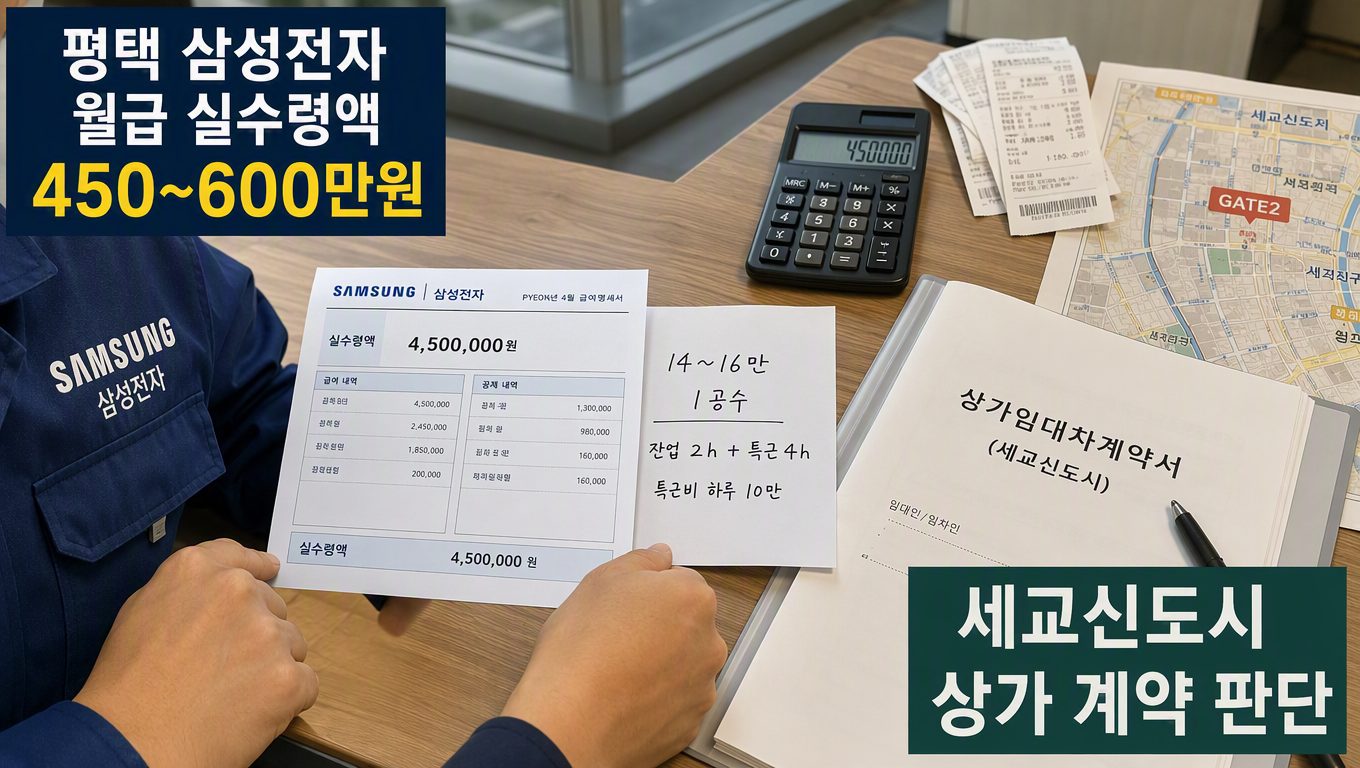평택 공장 월급 실수령액과 세교신도시 상가 계약 판단