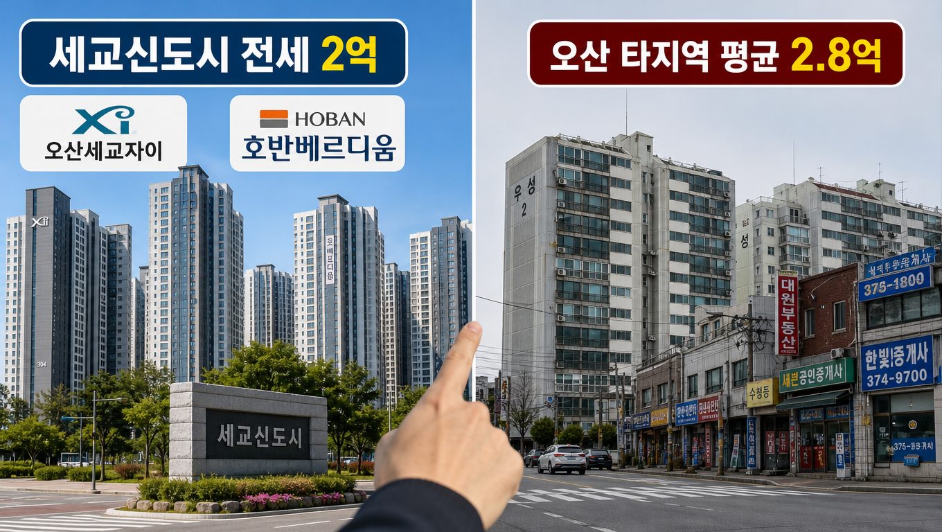 세교신도시 아파트 전세 2억 단지와 오산 지역 시세 비교