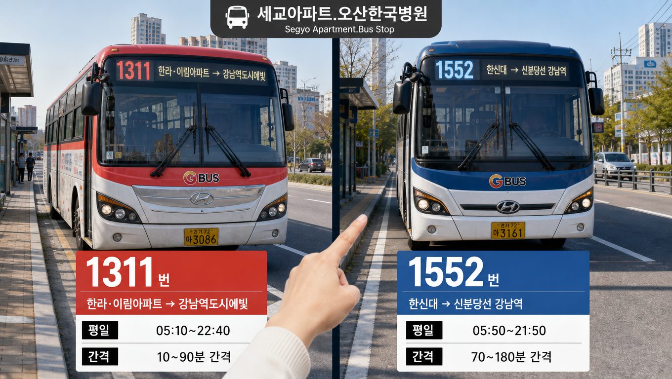 세교에서 강남역 가는 M버스 노선과 배차 간격