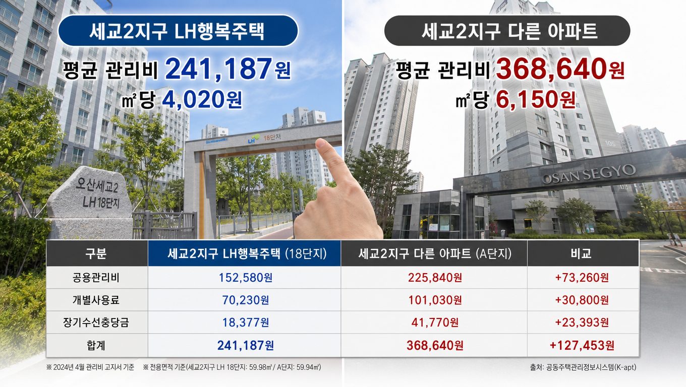 세교 아파트 관리비 단지별 비교와 LH행복주택 실제 금액