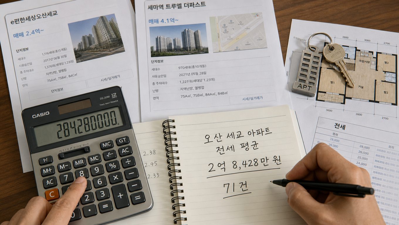 오산 세교 아파트 전세 평균 보증금과 실거래가