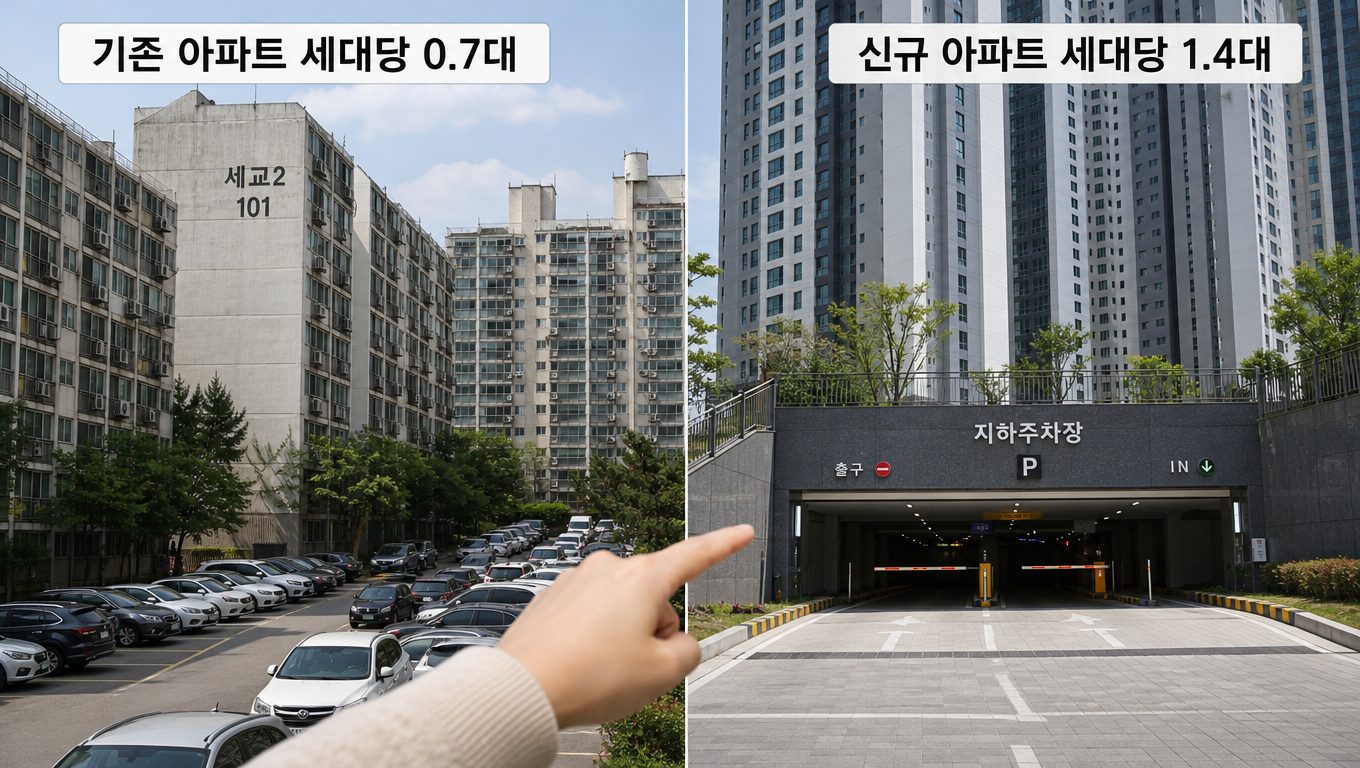 세교2지구 기존 아파트와 신규 아파트 주차 대수 차이